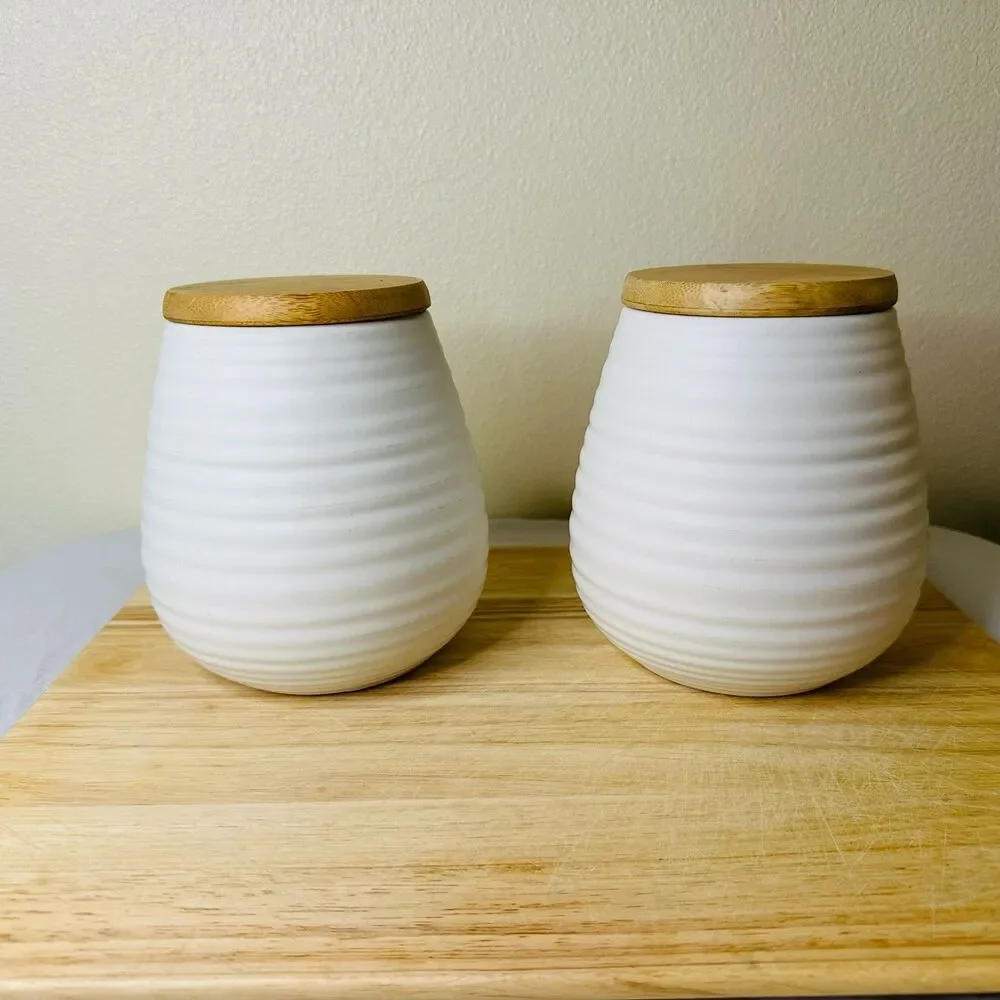 Circo Liquid Lines Ceramic Tea & Sugar Canisters with Bamboo Lids